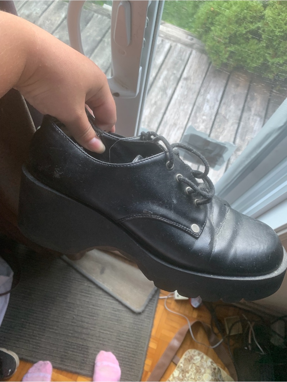 Vintage Black Platform Lace-Up Chunky Heels